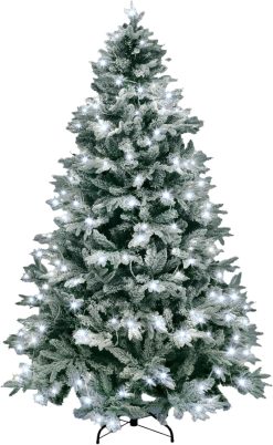 6ft/1.8m Pre-Lit Artificial Christmas Tree Lapland Fir - 260 LED Warm White Lights, Snow Flocked 935 PE/PVC Tips, Snowy Bushy Hinged Branches, Metal Stand for Xmas Home Decorations