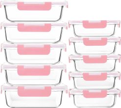 [10-Pack] Glass Meal Prep Containers with Lids, MCIRCO Food Storage Containers with Snap Locking Lids, Airtight Lunch Containers, Microwave, Oven, Freezer and Dishwasher